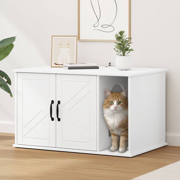 vidaXL Maison pour chat Blanc 85 x 55 x 50 cm Bois d'ing&eacute;nierie
