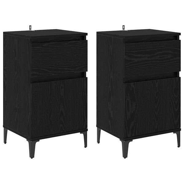 vidaXL Cabinet de chevet avec tiroir 2 pcs Ch&ecirc;ne noir 40 x 35 x 70 cm