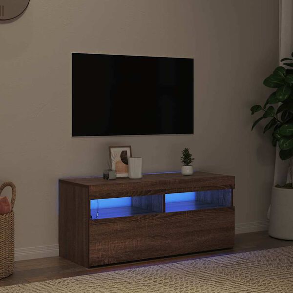 vidaXL Meuble TV avec lumières LED Chêne marron 90x35x40 cm
