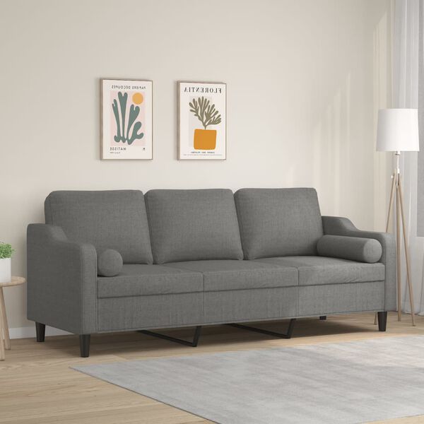 vidaXL Canap&eacute; 3 places et oreillers et coussins Gris fonc&eacute; 210cm Tissu