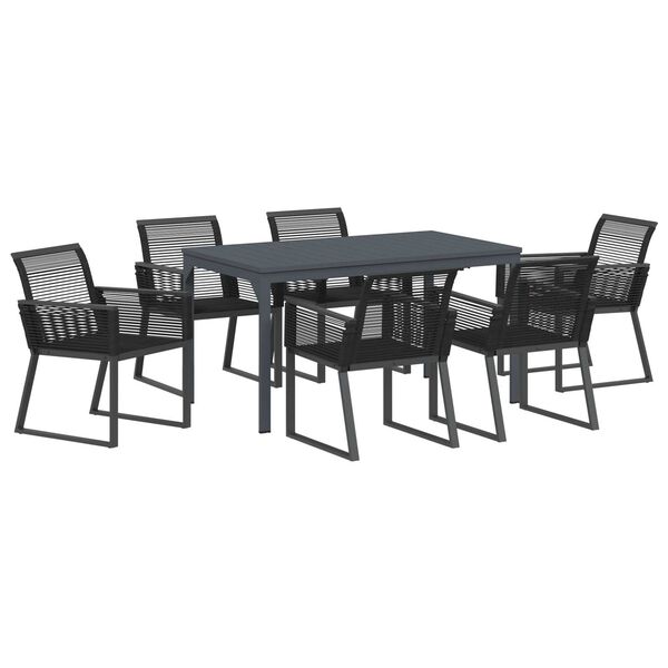 vidaXL Ensemble de salle à manger pour jardin 7 pcs Noir polyrotin