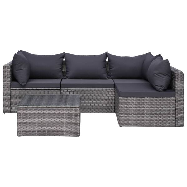 vidaXL Salon de jardin 5 pcs et coussins et oreillers Résine tressée