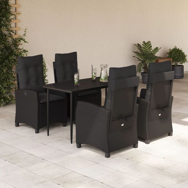 vidaXL Ensemble &agrave; manger de jardin coussins 5pcs Noir R&eacute;sine tress&eacute;e