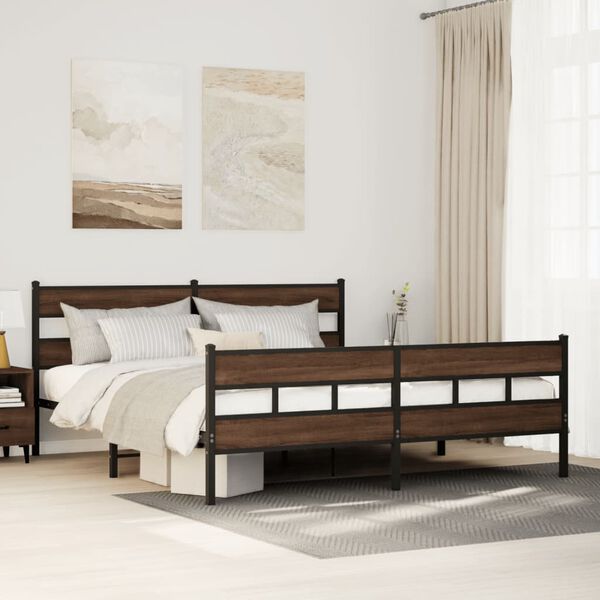 vidaXL Cadre de lit en m&eacute;tal sans matelas ch&ecirc;ne marron 180x200 cm