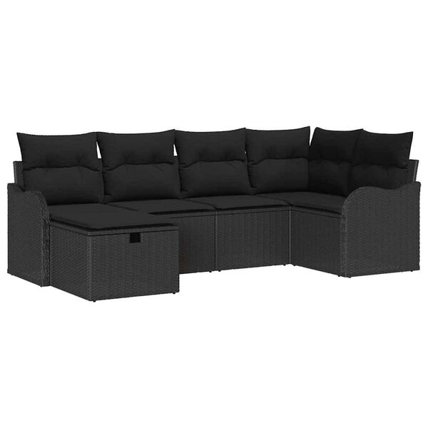 vidaXL Ensemble de canapé de jardin avec coussin 6 pcs Noir Poly rotin