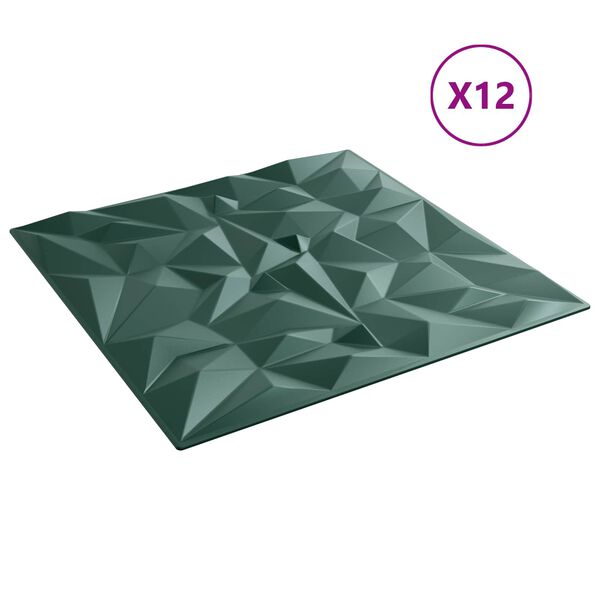 vidaXL Panneaux muraux 12 pcs Vert Am&eacute;thyste 50 x 50 cm Mousse XPS