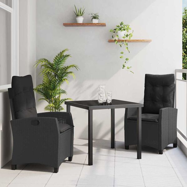 vidaXL Ensemble de salle &agrave; manger pour jardin 3 pcs Noir polyrotin