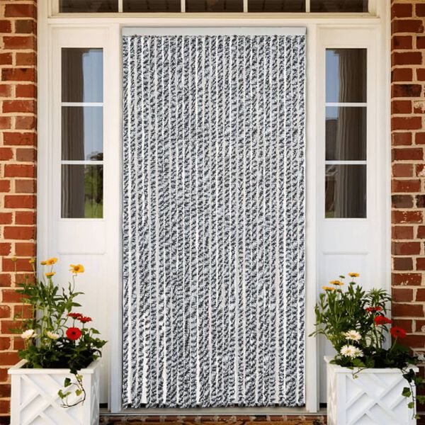 vidaXL Rideau anti-mouches gris et noir et blanc 118x220 cm chenille
