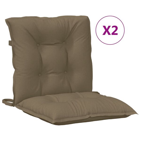 vidaXL Coussins de chaise &agrave; dossier bas lot de 2 taupe m&eacute;lang&eacute; tissu