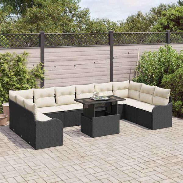 vidaXL Ensemble de canap&eacute; de jardin 11 pcs Noir Poly Rattan