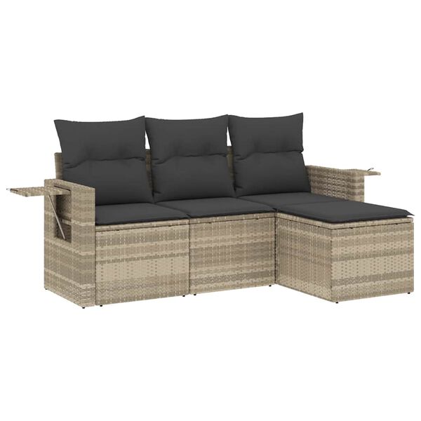 vidaXL Salon de jardin 4 pcs avec coussins gris clair r&eacute;sine tress&eacute;e
