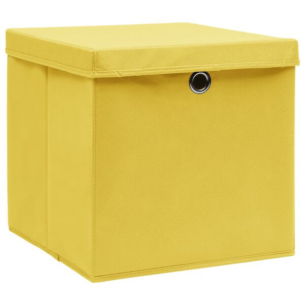 vidaXL Bo&icirc;tes de rangement et couvercles 10 pcs Jaune 32x32x32cm Tissu