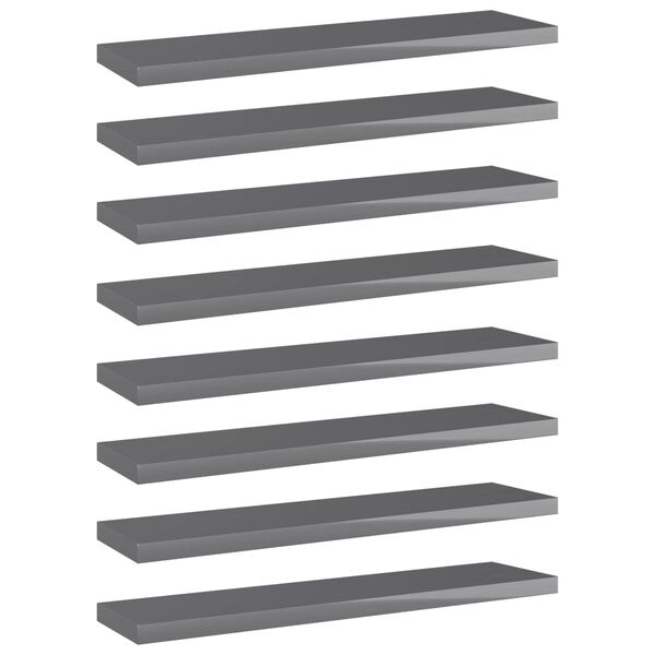 vidaXL Panneaux biblioth&egrave;que 8pcs Gris brillant 40x10x1,5cm Agglom&eacute;r&eacute;