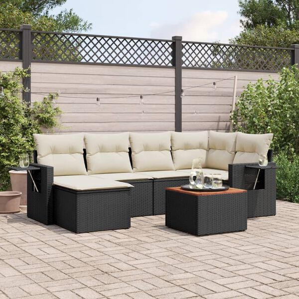 vidaXL Salon de jardin 7 pcs avec coussins noir r&eacute;sine tress&eacute;e