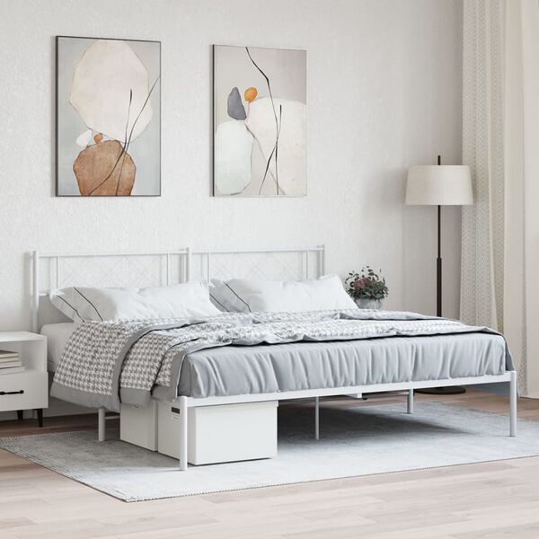 vidaXL Cadre de lit m&eacute;tal sans matelas et t&ecirc;te de lit blanc 180x200 cm