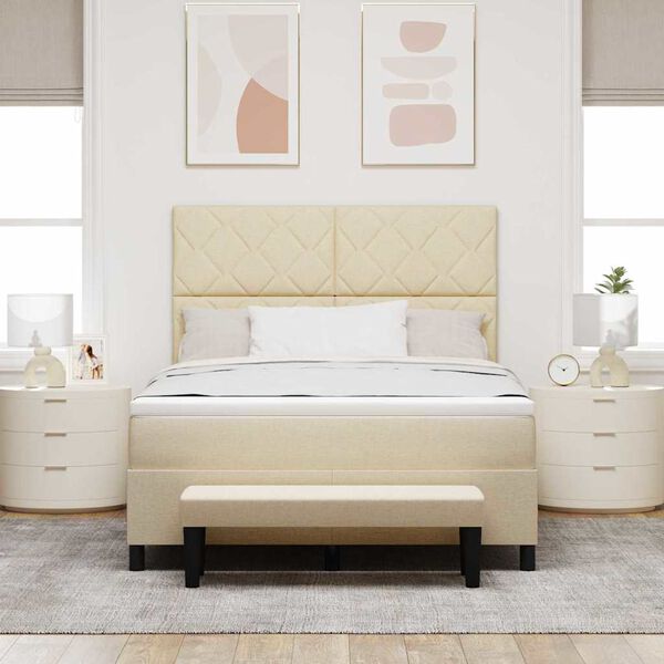 vidaXL Lit &agrave; ressorts avec t&ecirc;te de lit Cr&egrave;me 160 x 200 cm tissu