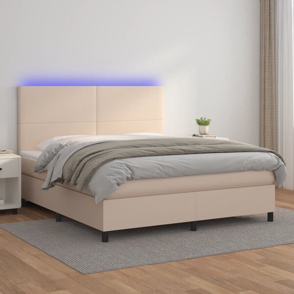 vidaXL Sommier &agrave; lattes de lit avec matelas LED Cappuccino 180x200 cm