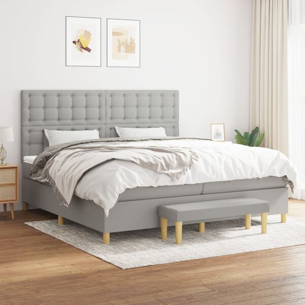 vidaXL Sommier &agrave; lattes de lit avec matelas Gris clair 200x200cm Tissu