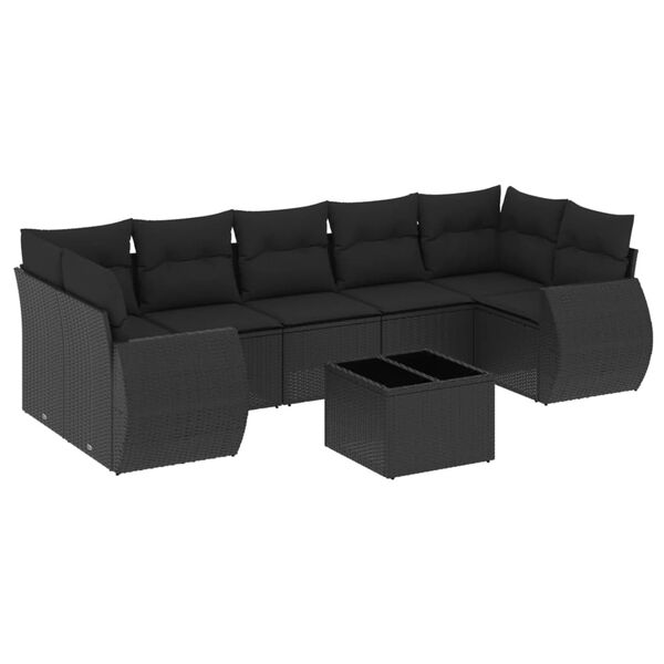 vidaXL Salon de jardin 8 pcs avec coussins noir r&eacute;sine tress&eacute;e