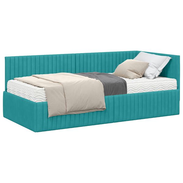 vidaXL Cadre de lit d'angle avec matelas 2 pcs Turquoise Velours