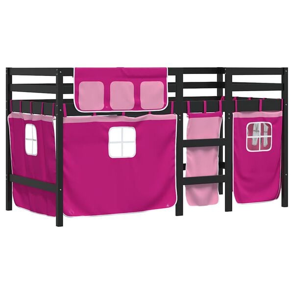 vidaXL Lit mezzanine enfants avec rideaux sans matelas rose 90x190 cm
