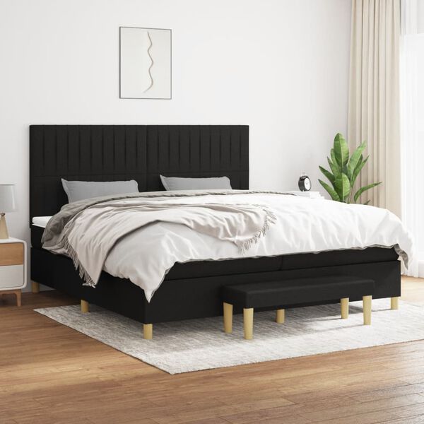 vidaXL Sommier &agrave; lattes de lit avec matelas Noir 200x200 cm Tissu