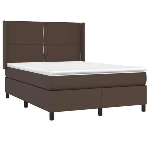 vidaXL Sommier &agrave; lattes de lit matelas LED Marron 140x190cm Similicuir