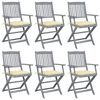 vidaXL Chaises pliables d'ext&eacute;rieur lot de 6 et coussins Bois d'acacia