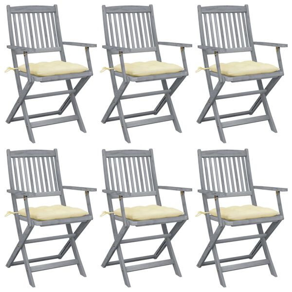 vidaXL Chaises pliables d'ext&eacute;rieur lot de 6 et coussins Bois d'acacia