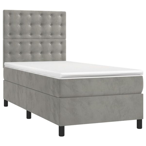 vidaXL Sommier &agrave; lattes de lit et matelas Gris clair 90x200 cm Velours