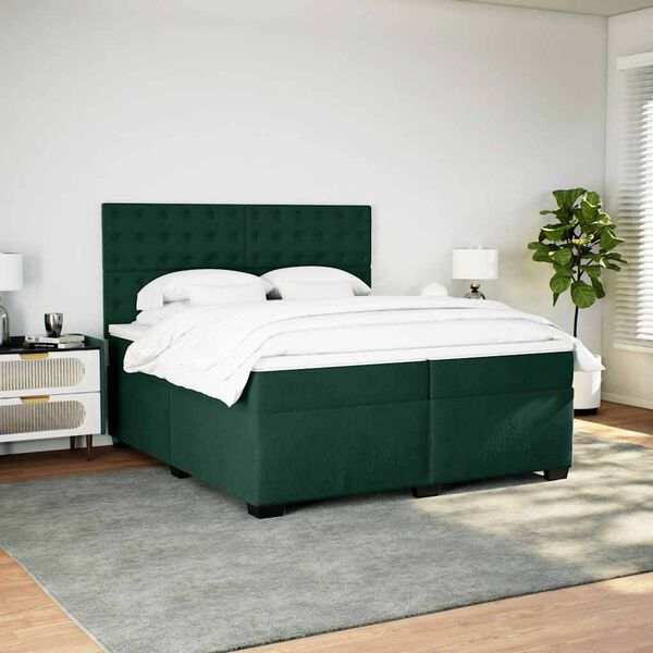 vidaXL Sommier &agrave; lattes de lit et matelas Vert fonc&eacute; 200x200cm Velours