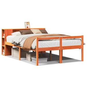 vidaXL Lit biblioth&egrave;que sans matelas cire marron 135x190cm bois massif