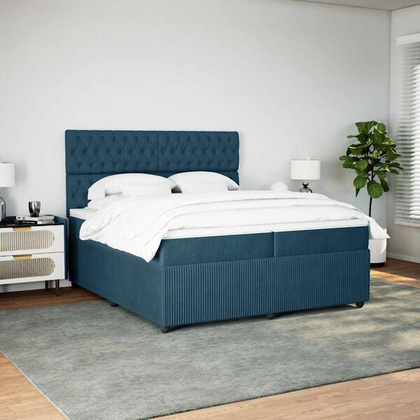 vidaXL Sommier &agrave; lattes de lit et matelas Bleu fonc&eacute; 200x200cm Velours
