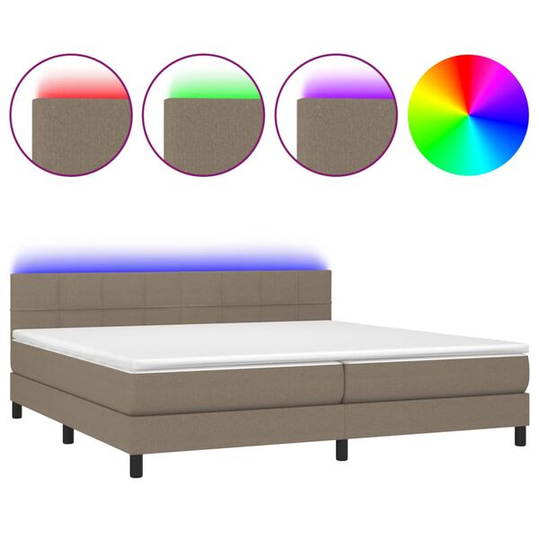vidaXL Sommier &agrave; lattes de lit et matelas et LED Taupe 200x200cm Tissu
