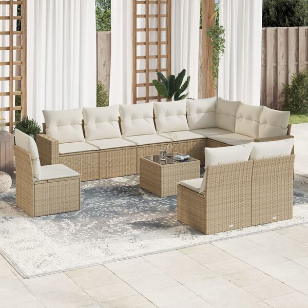 vidaXL Salon de jardin 11 pcs avec coussins beige r&eacute;sine tress&eacute;e