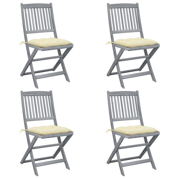 vidaXL Chaises pliables d'ext&eacute;rieur lot de 4 et coussins Bois d'acacia