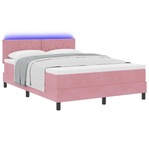 vidaXL Lit &agrave; ressort LED avec matelas Rose 160 x 200 cm Velours