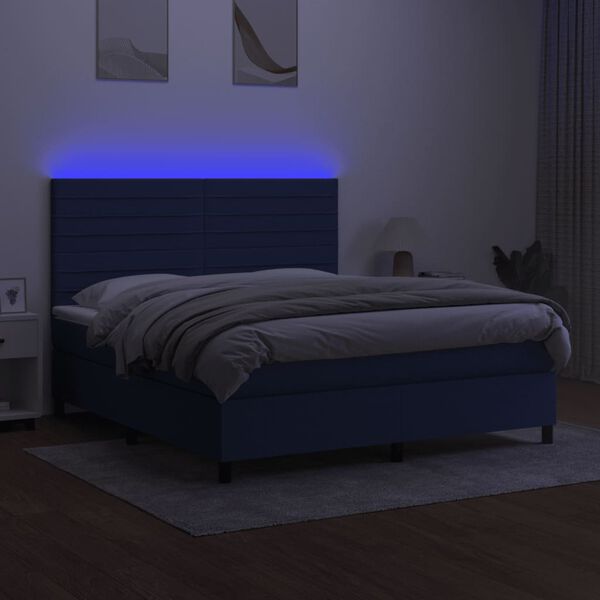 vidaXL Sommier &agrave; lattes de lit et matelas et LED Bleu 160x200 cm Tissu