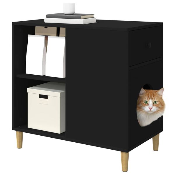 vidaXL Maison pour chat Noir 72 x 42.5 x 70 cm Bois d'ing&eacute;nierie