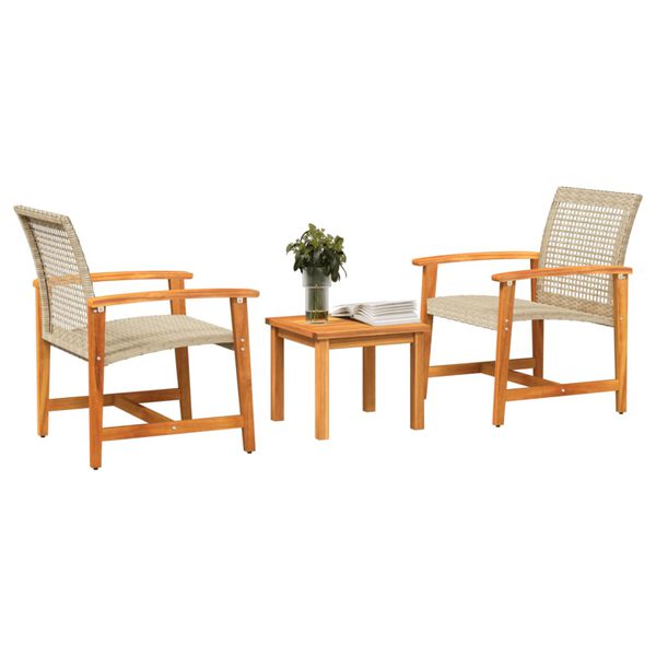 vidaXL Ensemble de bistro 3 pcs beige résine tressée et bois d'acacia