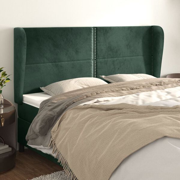 vidaXL T&ecirc;te de lit avec oreilles Vert fonc&eacute; 203x23x118/128 cm Velours