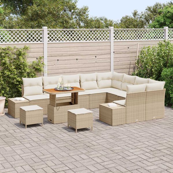 vidaXL Ensemble de canap&eacute; de jardin 12 pcs Beige polyrotin