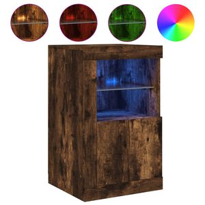 vidaXL Armoire lat&eacute;rale avec lumi&egrave;res LED ch&ecirc;ne fum&eacute; bois d'ing&eacute;nierie