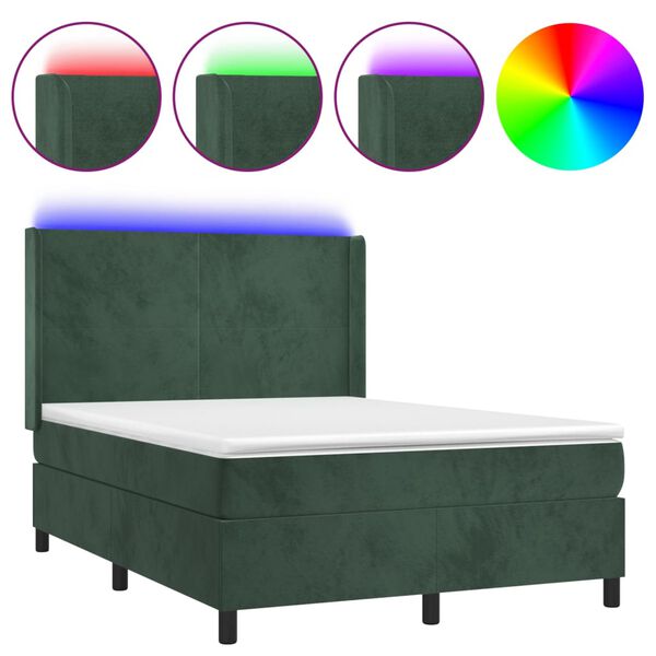 vidaXL Sommier &agrave; lattes de lit matelas et LED Vert fonc&eacute; 140x200 cm