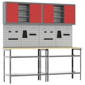 vidaXL Ensemble d'&eacute;tabli 8 pc Rouge et Gris Acier enduit de poudre
