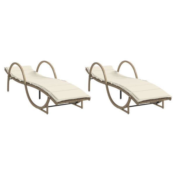vidaXL Chaises longues lot de 2 avec coussins beige r&eacute;sine tress&eacute;e