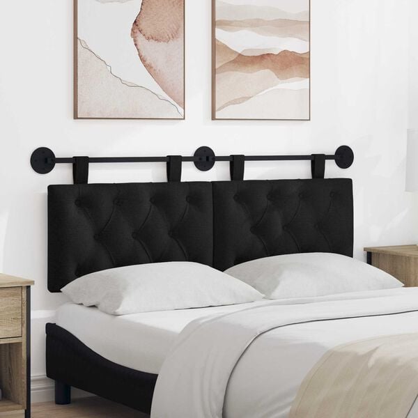 vidaXL T&ecirc;te de lit suspendue Montage mural Noir 130 x 55 x 7 cm tissu