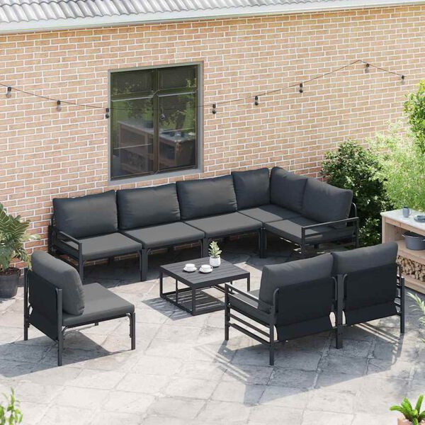 vidaXL Ensemble de canapé de jardin avec coussin 8 pcs Noir Acier