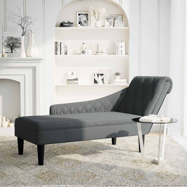 vidaXL Fauteuil long avec coussin et accoudoir droit gris fonc&eacute; tissu