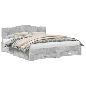 vidaXL Cadre de lit Gris b&eacute;ton 200 x 200 cm Bois d'ing&eacute;nierie